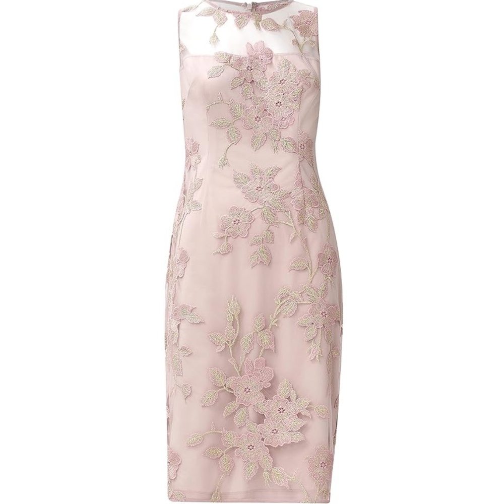 Adrianna Papell: Floral Embroidery Midi Dress IN Pink and Gold - Picture 6 of 7